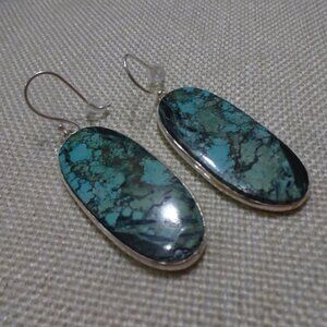Natural AFRICAN TURQUOISE Handmade Sterling 925 Dangle Earrings #617C